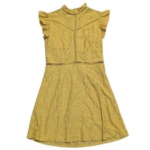 Altar'd State Dress M Medium Yellow Lace Ruffle Mini Mustard Lacy